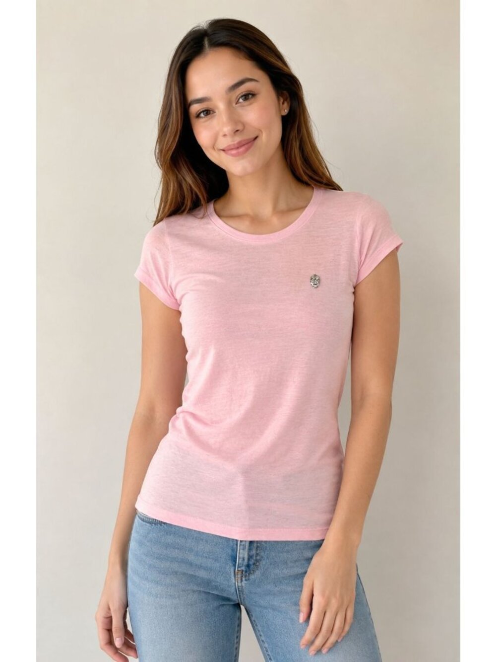 NWT $590 Philipp Plein Short Sleeve Crystal Skull Crew Neck Tee Pink Size XS